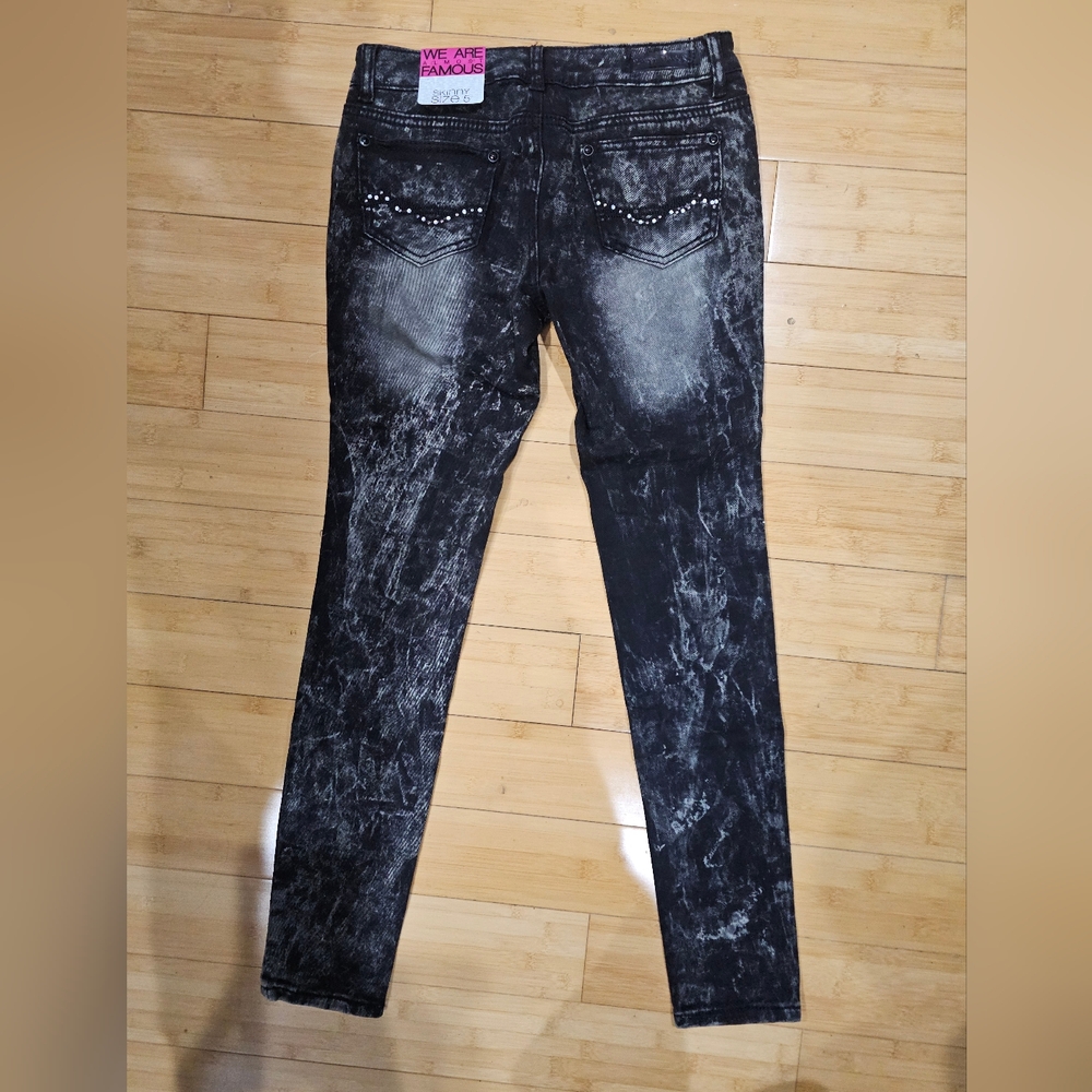 Almost Famous Y2K Distressed Black Gray Rhinestone Studded Pants Skinny Jeans 5 - Picture 4 of 8